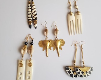 Wholesale African Earrings Set: Bone, Brass, Cowrie Shell Designs