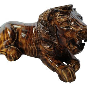 Hand-Carved Ebony Wood Laying Lion Sculpture - Majestic African Art Decor- African Art Decor-Table top console top Art
