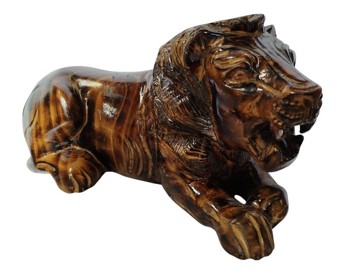 Hand-Carved Ebony Wood Laying Lion Sculpture - Majestic African Art Decor- African Art Decor-Table top console top Art