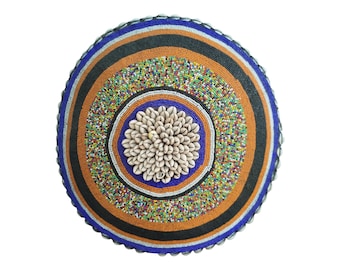 ON SALE!! West African Beaded Ceremonial Shield/Disk with Cowrie Shells home decor African art Wall art