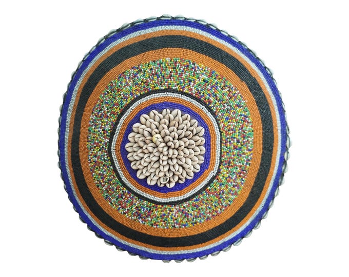 ON SALE!! West African Beaded Ceremonial Shield/Disk with Cowrie Shells home decor African art Wall art