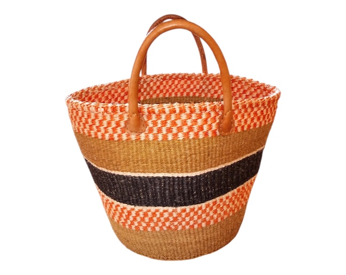 African Sisal Kiondo HandbagRed Beige Brown Beach Bag Handwoven Gift African Decor Shopping Bag Laundry Basket Fiber Art