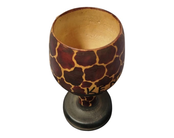 On sale !!Hand-Painted Wooden Goblet with Giraffe Print and "KENYA" Inscription |Traditional Decor| Home Decor