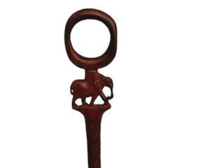 On Sale!! Hand-Carved African Hardwood Walking Stick: Elephant Motif & Loop Handle Gentleman Royalty