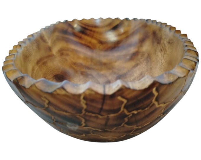 Hand-Carved Jacaranda Wood Fruit Bowl with Scalloped Rim - Rustic Kitchen & Decor- African Art | home decor