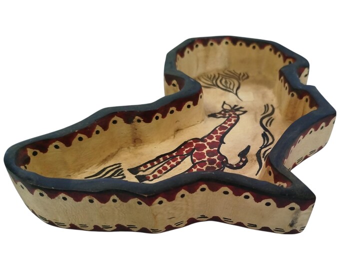 A Hand-Carved Wooden African Map Bowl with Giraffe Pattern - Cultural & Decorative Art - African Art | home decor