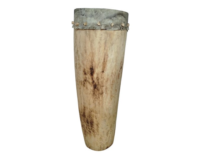 Hand-Crafted African Cowhide on Tree Trunk Drum (Unique Percussion Instrument & Home Decor)  Traditional Rhythms |Tribal Art Decor|