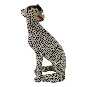 Hand-Painted Wooden Leopard Figurine with Black and White Spots - African Art Decor-Table top console top Art