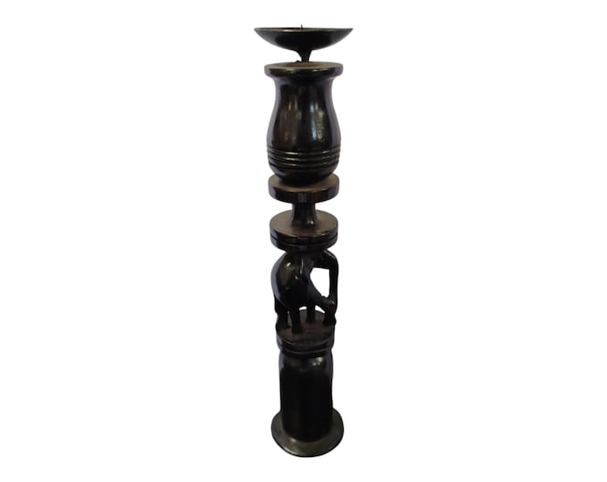 On sale!! Hand-Carved Wooden Candlestick Holder with Elephant Motif - African Art Decor|Traditional Decor| Home Decor