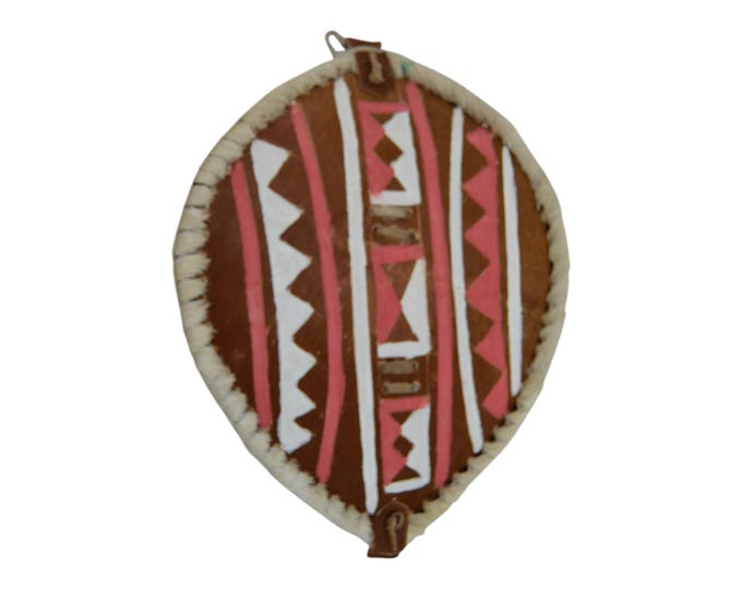 On sale African Traditional Native Maasai Shield Handpainted Leather Handmade Africa Wall Decoration Ornamental Red Brown Gift