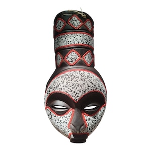 ON SALE!!  Elegant White & Multicolored West African Beaded Mask wall Decor Display Wall Hanging Ceremonial