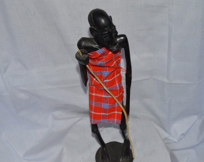Lifelike Maasai Elder Carving Safari Shelf Table top console top Art grandpa gift Ebony wood