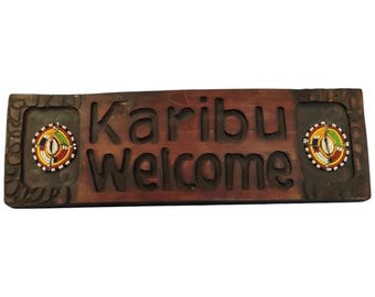 On sale!! Hand-Carved Wooden "Karibu Welcome" Sign with Beaded Accents - African Home Decor|Traditional Decor| Home Decor