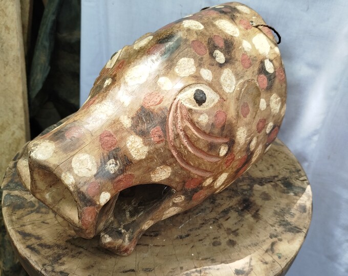Antique Lioness Yaka Mask - Hand-Carved Wood DRC Democratic Republic of Congo) Art gift wood Wall Hanging Home Decor