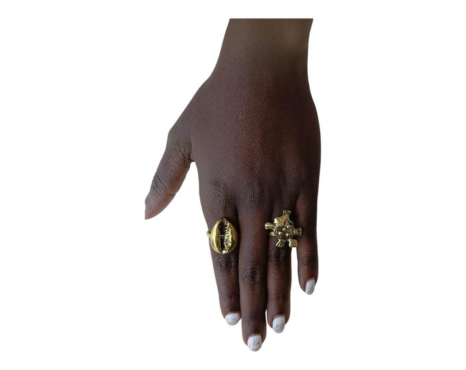 On sale A Set of 2 Seashell & Tribal Motif Brass Ring Set - Unique Handcrafted Jewelry|Stylish| Hand jewelry| Gift for her