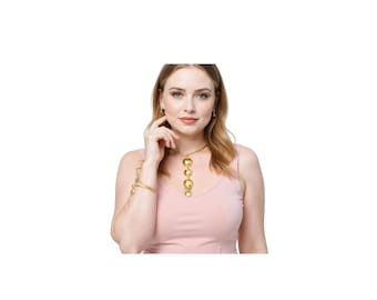 Bold Brass Pebble Dome Jewelry Set Statement Necklace Earrings Ring Bracelet Handmade Modern Art Unique Wedding Gift For Her Gold Tone Chic
