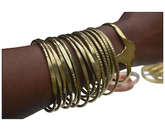 Handcrafted Golden Brass Bangle Set: African Style Stacking Bracelets