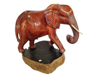 Hand-Carved Rosewood African Elephant Statue: Home Decor Art