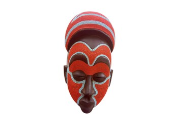 African Lualua Mask Antique Congo Wood Vintage African Wall Hanging Ceremonial Red