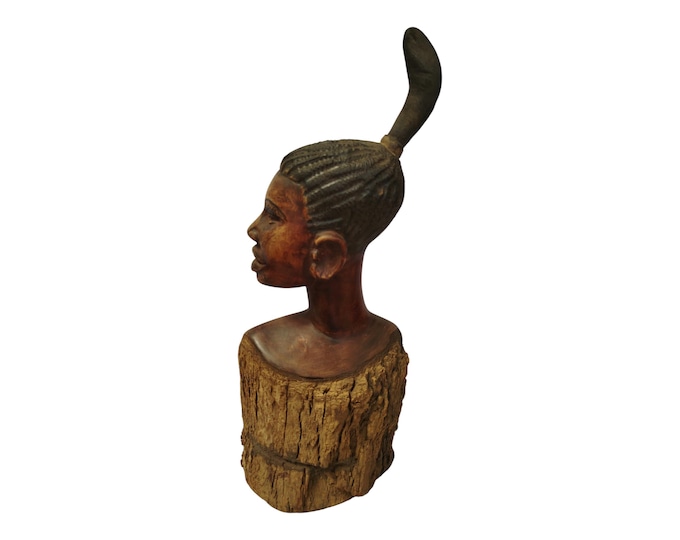 On sale!  Hand-Carved Wooden African Woman Bust with Unique Hairstyle - Cultural Art Decor |Traditional Decor|home Decor