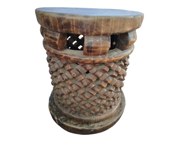 ON SALE!!West African Carved Wooden Cylindrical Stool with Geometric Texture home decor African art Wall art