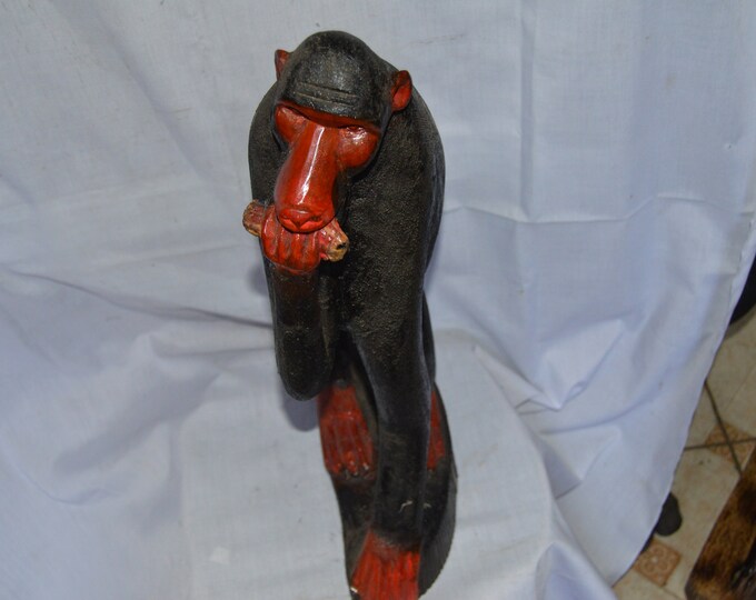 Artfully Carved African Baboon Eating Corn Africa Safari Shelf Table top console top Art