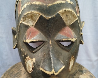Antique Hand-Carved Pende Mask: Congolese Wood Wall Art