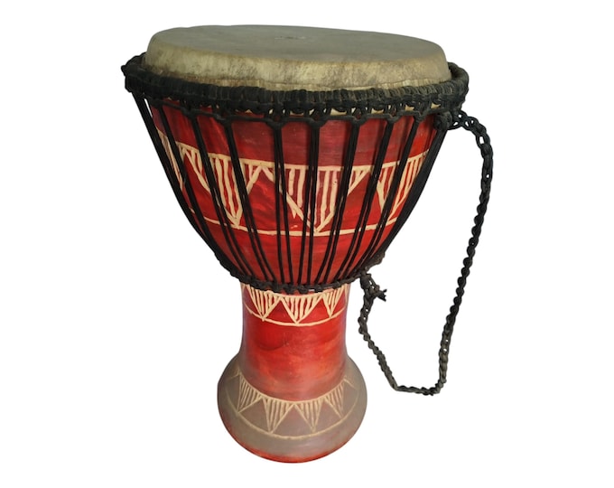 Hand-Crafted African Djembe Drum Red Black Traditional Rhythms(Unique Home Decor) |Tribal Art Decor Gift Collectible Handmade Display Decor