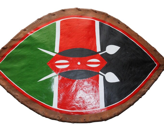Kenyan Maasai Shield Wall Art | Hand-Painted African Decorative Shield | Leather-Bound Traditional Tribal Decor
