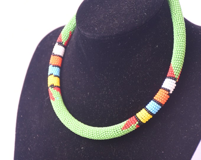 Green African choker Necklace | Maasai Traditional | Gift for Her