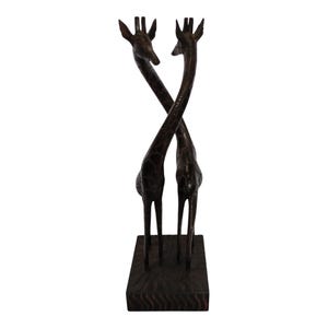 A Hand-Carved Wooden Double Giraffe Sculpture - Intertwined African Art Decor|Traditional Decor|home Decor