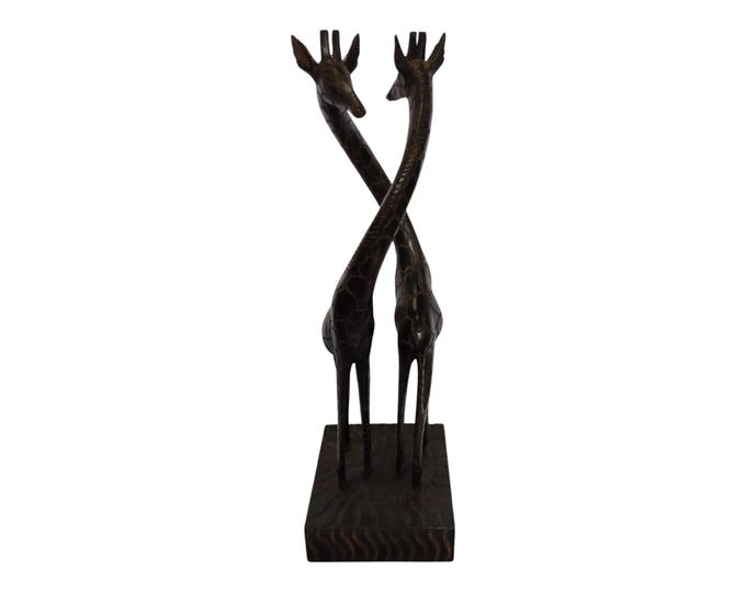 A Hand-Carved Wooden Double Giraffe Sculpture - Intertwined African Art Decor|Traditional Decor|home Decor