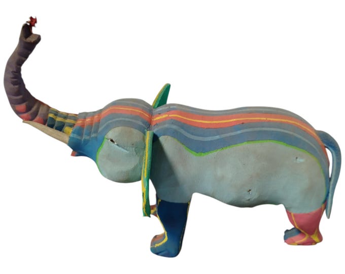 A Hand Carved Colorful Elephant Sculpture African Art Decor Gift Collectible Handmade Display Decor Tribal Art