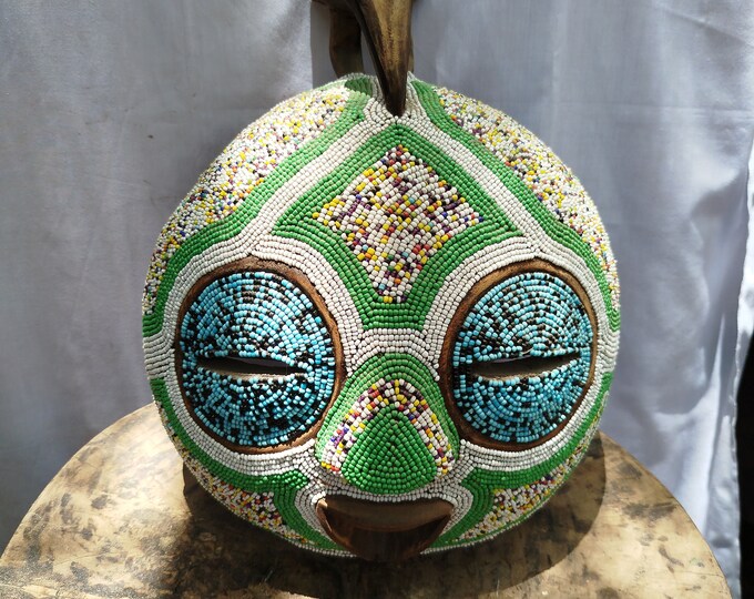 Hand-Carved West African Mask - Unique Tribal Art (Exquisite Wood) Safari Shelf Table top console top Art gift wood Wall Hanging Home Decor