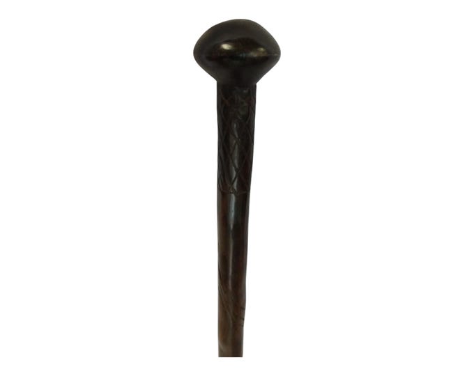 A Handcrafted Enigmatic Head & Pea Carved Walking Stick: African Artisan Made Walking Cane hiking stick | Status Pointing Ebony Wood Stick