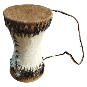 Eine Sanduhr-Rindsleder & Pelz Kenianische Mini-Trommel Afrikanisches Souvenir Tribal Art Decor Geschenk Sammlerstück Handgefertigtes Dekor Bongo