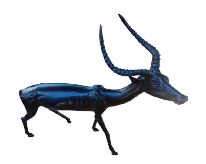 African Antelope | Swara | Carving Sculpture | Wooden Antique Vintage African Wildlife Art Decor—Tabletop Console Top Art