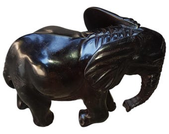 Hand-Carved Ebony Elephant Sculpture: African Art Home Decor