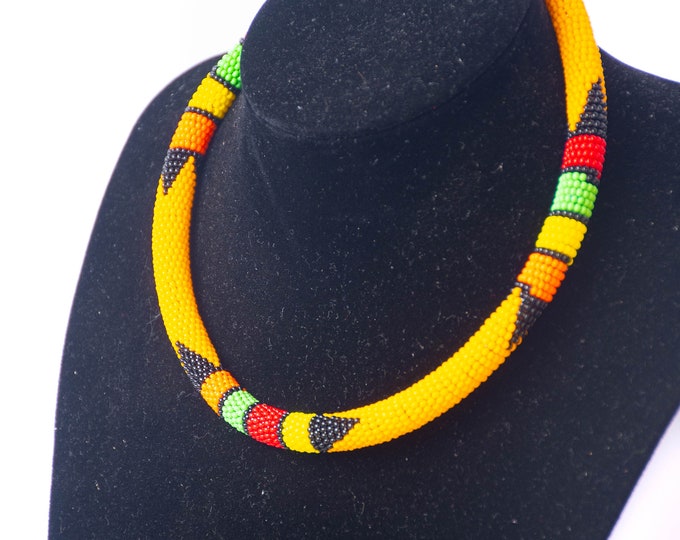 Yellow African choker Necklace | Maasai Traditional | Gift for Her