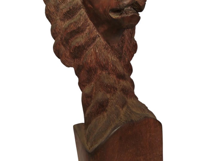 A Hand-Carved Wooden Lion Head Sculpture/Stand - Majestic African Art Decor-Table top console top Art