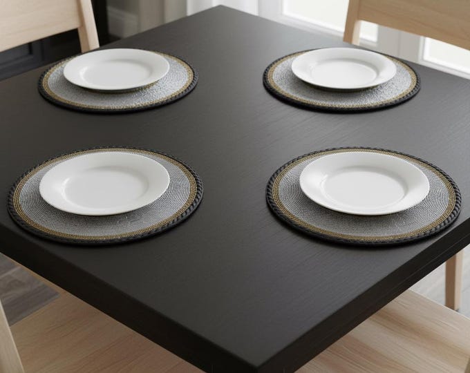 Handwoven Silver Gold Beaded Placemat, Round Metallic Seed Bead Table Mat