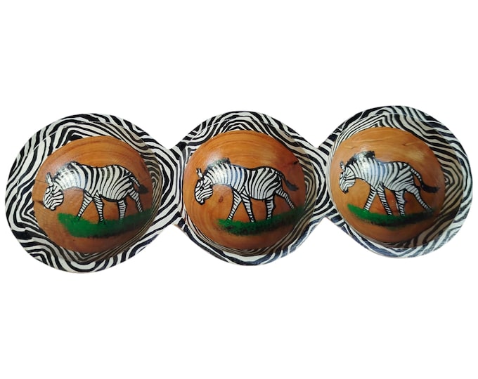 On sale Unique African 3 in 1 Zebra Carved Wooden gravy boat Sauce Bowls