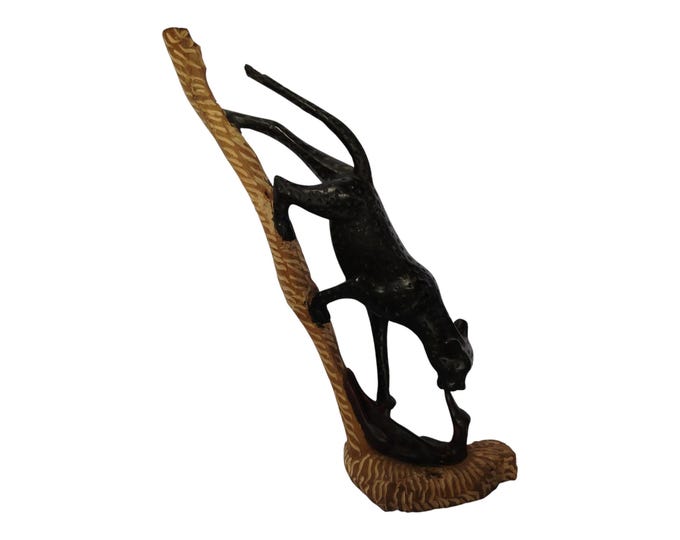 A Dynamic Hand-Carved Wooden Stretching Panther on Branch - Wildlife Art Decor|Traditional Decor|home Decor