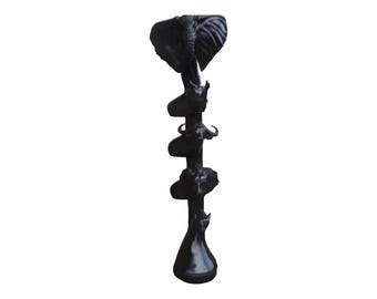 Hand-Carved Ebony Big Five Animal Sculpture: African Decor
