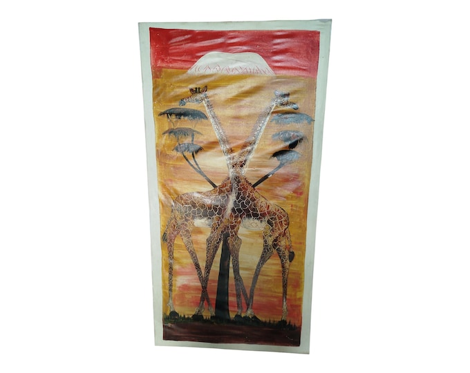 A Hand-Painted Wooden Wall Art: Graceful Giraffe at Sunset on the African Savanna - Office Decor- Unique Home decor