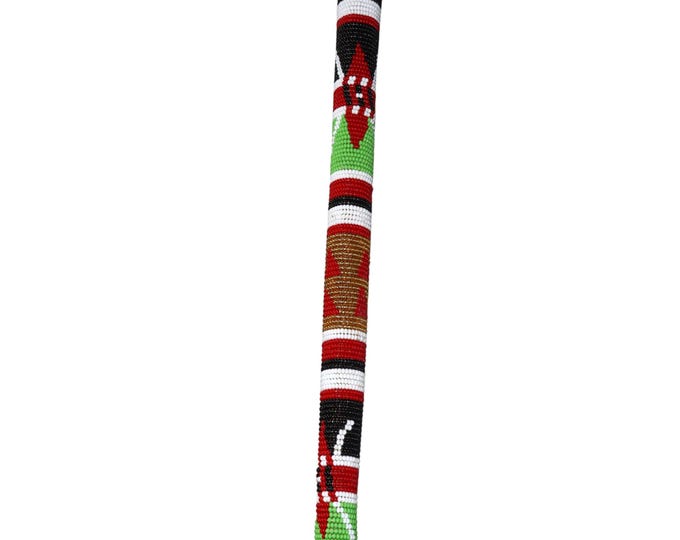 Hand Beaded Maasai Walking Cane: Kenyan Warrior Stick, African Decor