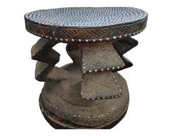 ON SALE!! West African Carved Wooden Prestige Stool with Metal Stud Embellishments home decor African art Wall art