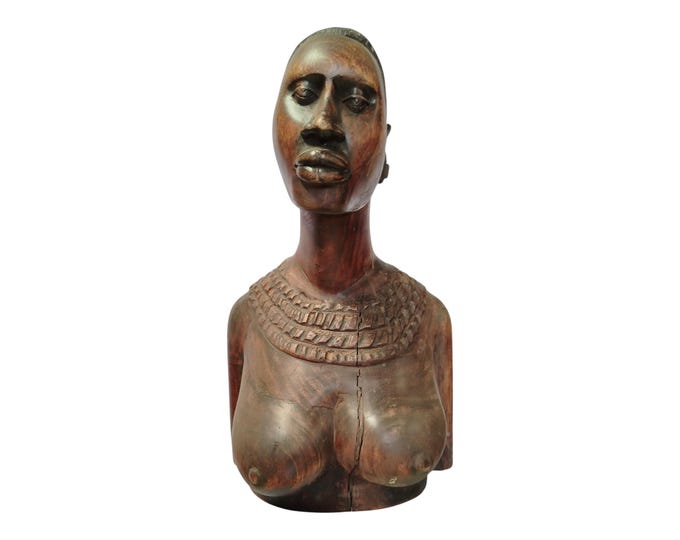 On sale!Hand-Carved Wooden African Female Bust with Traditional Necklaces - Cultural Art Decor  |Traditional Decor|home Decor