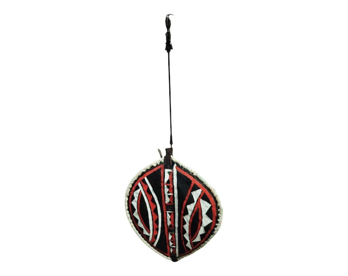 An Authentic Hand Painted Masai Shield & Spear Tribal Art Wall Decor Kenya Black Red White Geometric Decor