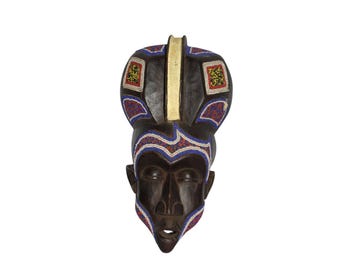 African Wooden Lualua Mask Wood Antique Vintage African Wall Hanging Ceremonial Decor